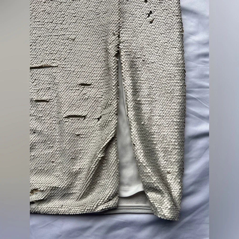 Chelsea & Violet Cream and Gold Flip Sequin Midi Skirt 10